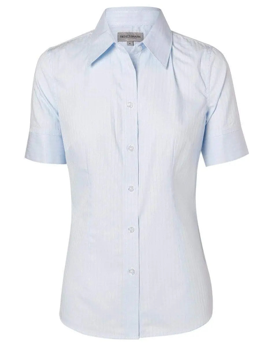 BENCHMARK Women's Self Stripe Short Sleeve Shirt M8100S Corporate Wear Benchmark Pale Blue 6